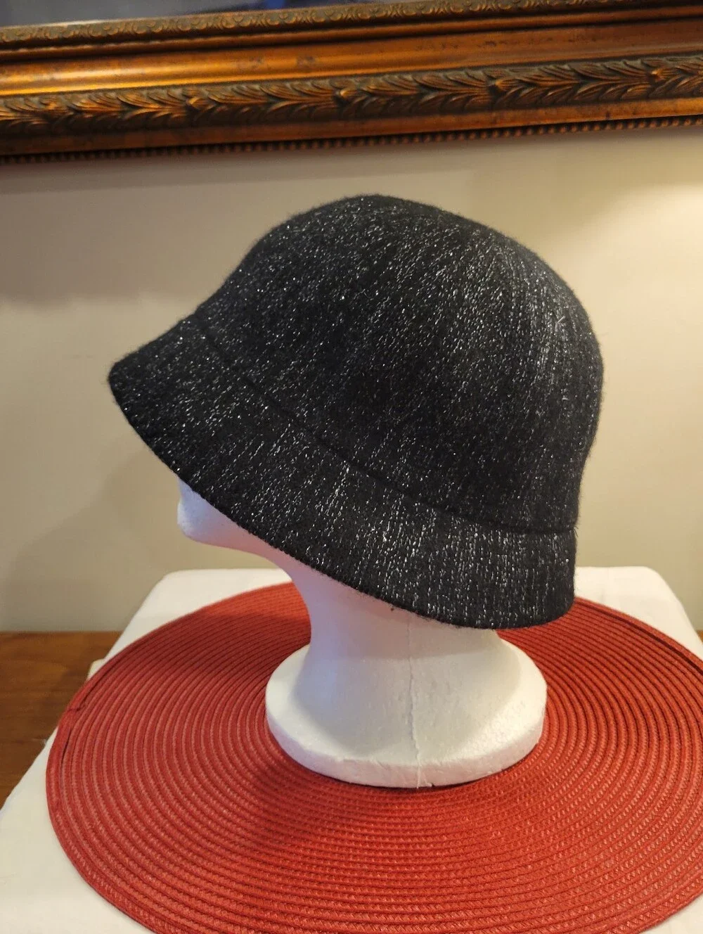 👒EUC~ AUGUST HAT COMPANY Elegant Black Sparkle Cloche Hat with Side Bow